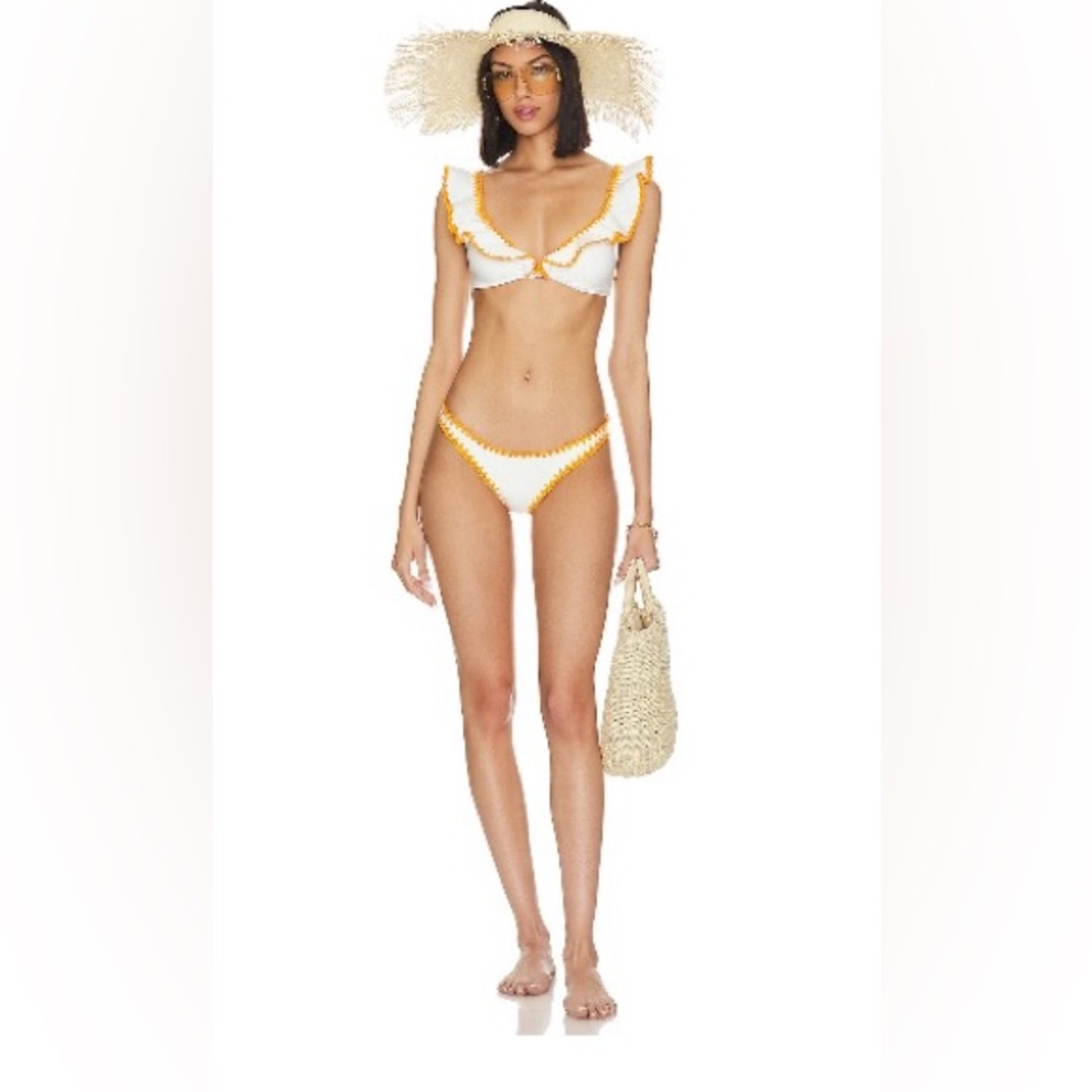 Zimmermann Halcyon Frill Bikini in Ivory & Tangerine